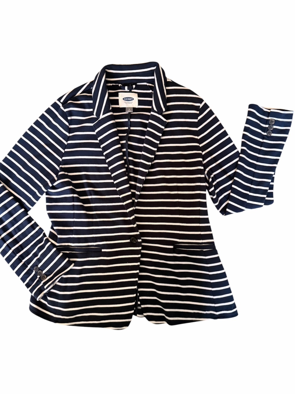 Old Navy Navy and White Striped Knit Blazer
